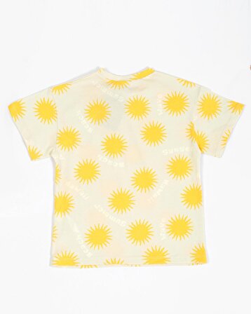Çocuk Desenli Sarı Oversize Kısa Kol T-shirt