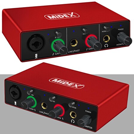 Midex GLX-500 PRO 2 Giriş 2 Çıkış USB Stüdyo Ses Kartı (XLR Kablo Hediye)