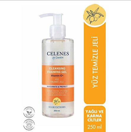 Celenes Sweden Karma ve Yağlı Cilt için Dengeleyici C Vitaminli Yüz Temizleme Jeli 250 ml 