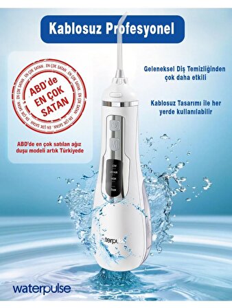 WaterPulse WP-V500-W Water Flosser Taşınabilir, Şarjlı, Masajlı, Diş/Protez Bakım ve Ağız Duşu