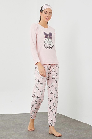 Göz Bantlı Peluş Baskılı Pijama Takım