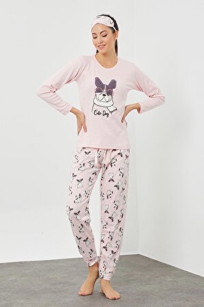 Göz Bantlı Peluş Baskılı Pijama Takım