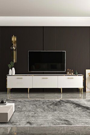 Givayo Mobilya Manolya 180 cm Altın Ayaklı Beyaz Tv Ünitesi