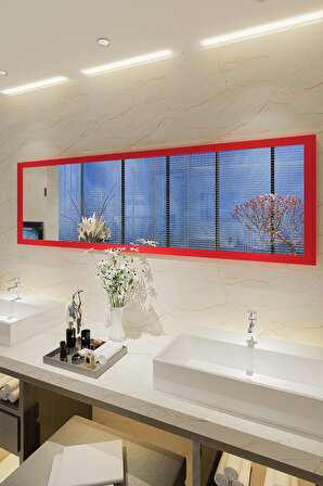 Givayo Wood's Nexus Modern Duvar Aynası 145x45 Kırmızı