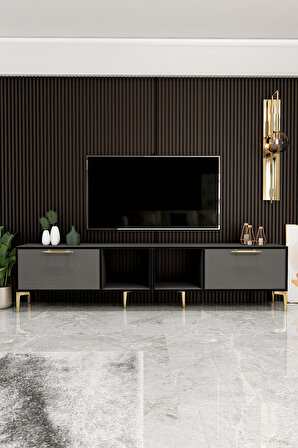 Givay Mobilya Toledo Tv Ünitesi 200 cm Antrasit-Siyah Altın