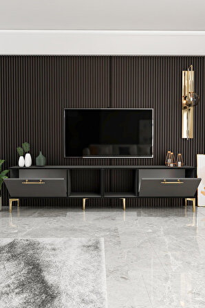 Givay Mobilya Toledo Tv Ünitesi 200 cm Antrasit-Siyah Altın