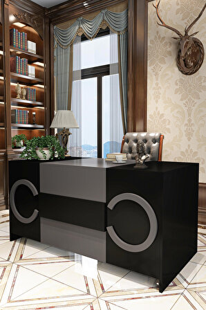 Givayo Wood's Wonda Ofis Masası Siyah Antrasit 150 cm Mdf