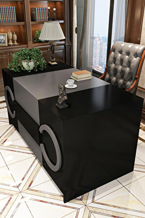 Givayo Wood's Wonda Ofis Masası Siyah Antrasit 150 cm Mdf