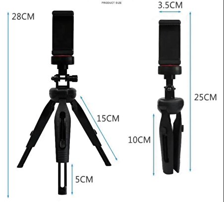 Unico 360 Derece Ayarlanabilir Selfie Stick Mini Tripod Yükseklik Ayarlı Mini Tripod Taşınabilir