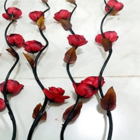 Uzun 5 Adet 160cm Kırmızı Beyaz Krem Kahve Pembe 15 Çiçekli Siyah Dallı Renkli Çiçekler