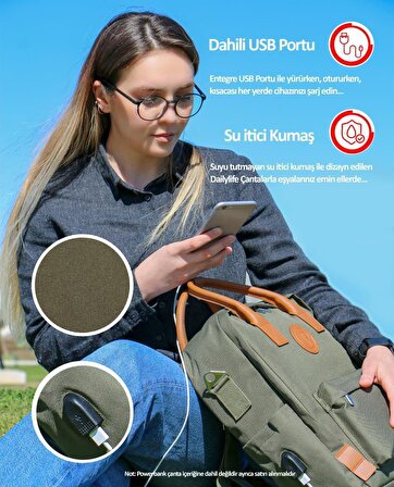 NPO Dailylife 16" Unisex Smart Notebook Günlük Sırt Çantası-Haki (DL01H)