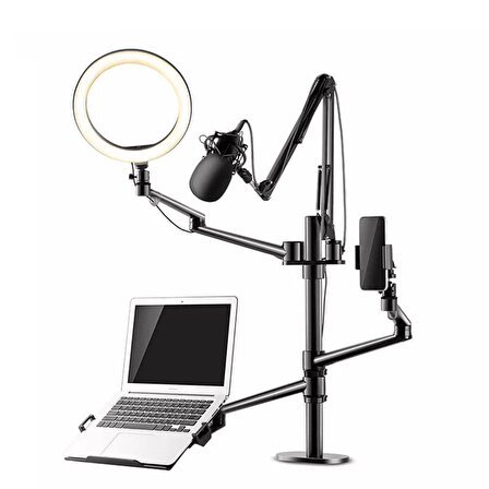 NPO STTF7095B Notebook Stand,Ring Işık,Mikrofon,Tablet/Telefon Tutucu 6 in 1 Canlı Yayın Twitch Seti