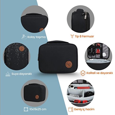 NPO Comfy  Kablo, Makyaj, Lens, Mini Drone ve Aksesuar için Ayarlanabilir Organizer Çanta-Siyah