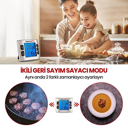 NPO ThermoPro TM02 Mutfak, Spor, Ders için Alarmlı, Işıklı, Çift Geri Sayımlı Kronometre ve Dijital Saat