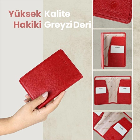 Glary GL203RD 1.Sınıf Kalite Hakiki Deri (Genuine Leather) Portmone Unisex Pasaport Cüzdanı-Kırmızı