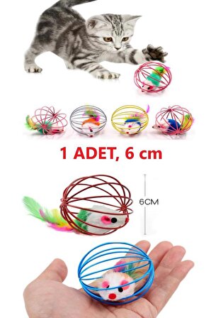 Renkli Metal Kafesli Fareli Kedi Oyuncağı Oyun Topu Kedi Oyun