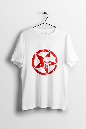 Erkek Punisher Beyaz Baskılı T-Shirt