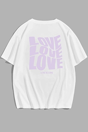 Siyah Unisex Love Is Love Bisiklet Yaka Pamuk Oversize T-shirt