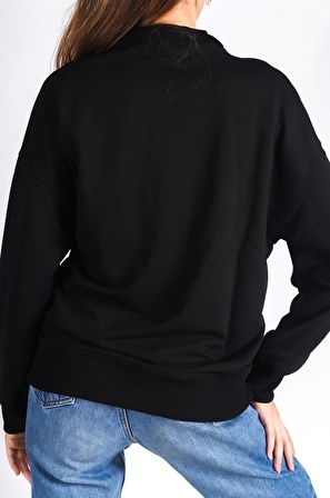 Siyah Bisiklet Yaka Basic Yumuşak Dokulu Salaş Sweatshirt