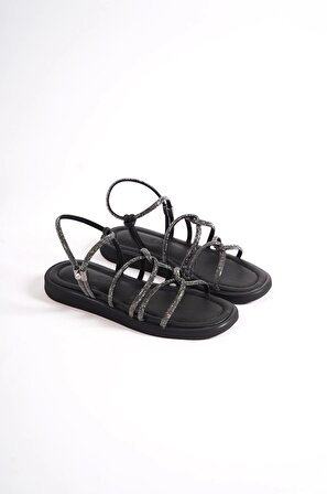 Eloisa Kadın Örümcek Model Taşlı Siyah Sandalet