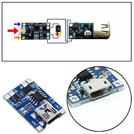 03962A 18650 Lityum Pil 3.7v Şarj Kartı 1A Koruma Mini USB Çıkış