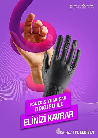Reflex Slımfıt Glove Pudrasız Tek Kullanımlık Yeni Nesil Teknoloji Siyah M Beden Eldiven 100'lü Paket
