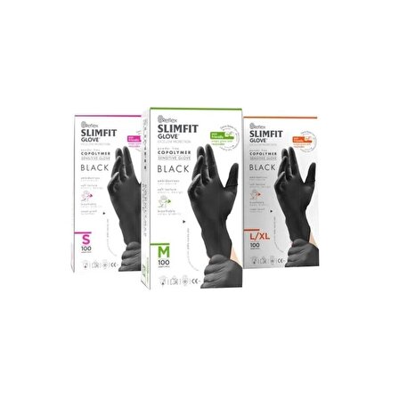 Reflex Slımfıt Glove Pudrasız Tek Kullanımlık Yeni Nesil Teknoloji Siyah M Beden Eldiven 100'lü Paket 20 Kutu