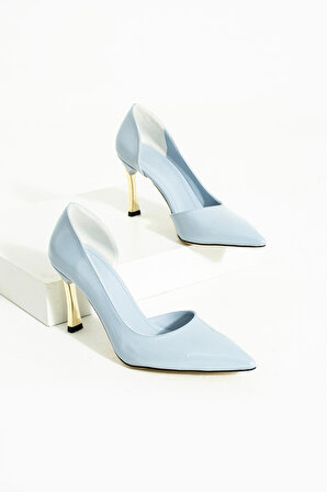 Kadın Topuklu Ayakkabı - Yüksek Topuklu Stiletto Rahat Şık ve İnce İş Ayakkabısı  Açık Mavi 9 cm
