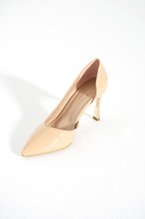 Kadın Topuklu Ayakkabı - Yüksek Topuklu Stiletto Rahat Şık ve İnce İş Ayakkabısı Ten Rengi 9 cm
