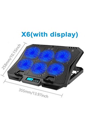 X6A Gaming Pad 6 Fanlı Notebook Laptop Soğutucu Fan Mavi Led Işıklı Dizüstü Bilgisayar Standı Stant