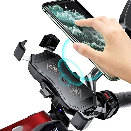 UpWay Motosiklet Bisiklet Telefon Gidon Tutucu 15W Kablosuz Hızlı Şarj USB QC3.0 360 Derece Ayarlanabilir