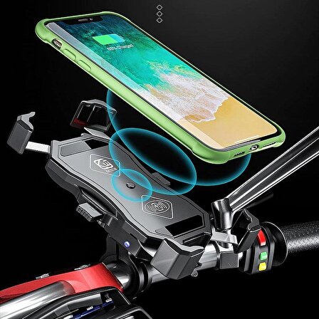 UpWay Motosiklet Bisiklet Telefon Gidon Tutucu 15W Kablosuz Hızlı Şarj USB QC3.0 360 Derece Ayarlanabilir