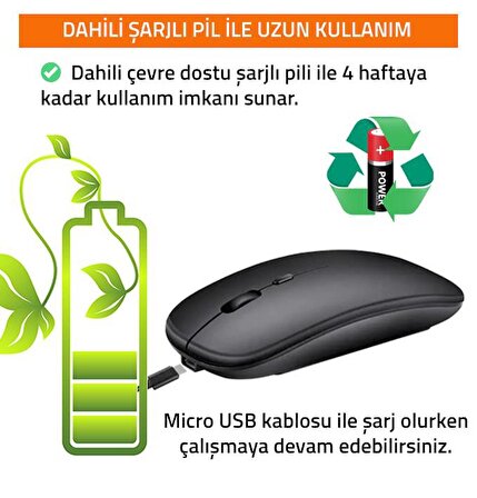 UpWay Kablosuz 100mah Şarjlı Pilli 2.4 Ghz Sessiz Bluetooth Mouse 