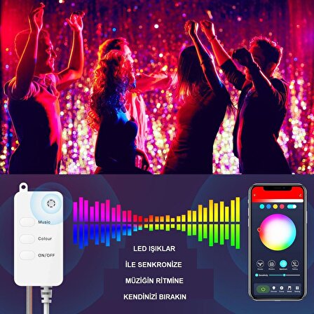 UpWay Bluetooth 10 Metre RGB Renk Değiştiren Akıllı Küre Dizili Işıklar USB 66 LED Kumandalı