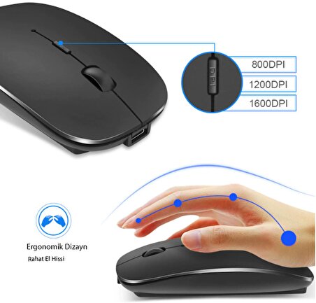 TriLine Bluetooth Şarjlı  2.4Ghz Kablosuz Mouse Sessiz Tıklama