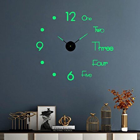 UpWay 40 cm Duvar Saati Sessiz Çerçevesiz Fosforlu Kendinden Yapışkanlı Dekoratif 