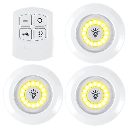 UpWay Kumandalı Dolap Tezgah Üstü Parlaklık Ayarlanabilir COB LED Gece Lambası-3’lü Paket