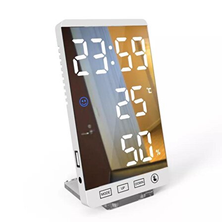 UpWay 6 inç Dijital Aynalı LED Ekran Masa Saati Alarm Sıcaklık Nem USB