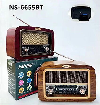 NNS Ns-6655BT Taşınabilir Nostaljik Radyo Bluetooth Speaker Usb+Tf card+Aux