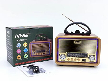 NNS Ns-6682BT Taşınabilir Nostaljik Radyo Bluetooth Speaker Usb+Tf card+Aux