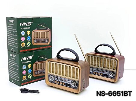 NNS Ns-6651BT Taşınabilir Nostaljik Radyo Bluetooth Speaker Usb+Tf card+Aux