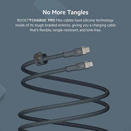 Belkin BoostCharge Pro Flex Örgülü USB Tip C - Ligthning Kablosu (3M/10ft), MFi Sertifikalı 20W Hızlı Şarj PD Güç Dağıtımı - Mavi