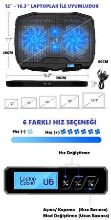 S18 Ayarlanabilir 4 Fanlı Laptop Soğutucu Fan Led Işıklı Bilgisayar Standı Stant Notebook Cooler