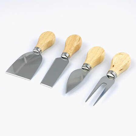 Bambu Saplı Çelik Uçlu 4'lü Pizza Peynir Bıçağı Takımı Seti