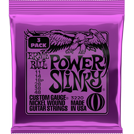 Ernieball P03220 POWER SLINKY Elektro Gitar Tel Seti (3lü Paket)