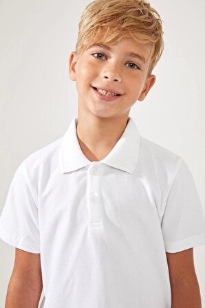 Beyaz Polo Yaka Basic Kısa Kollu Kız - Erkek Çocuk Tişört