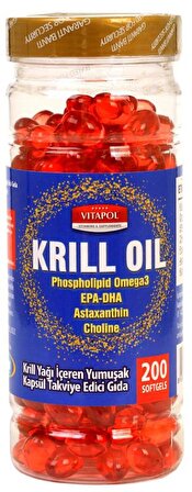 Vitapol Krill Oil 200 Yumuşak Kapsül Phospholipid Omega 3 Epa Dha Astaxanthin Choline Krill Yağı