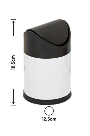 Metal 1.5 Litre Masaüstü Tezgah Üstü Mini Sallanır Kapaklı Çöp Kovası Beyaz