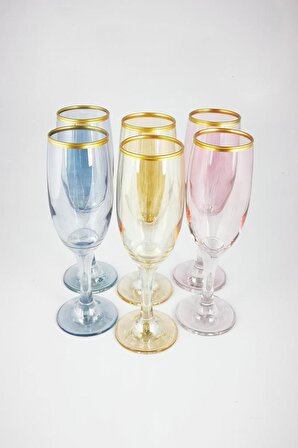 6'lı Altın Yaldızlı Lüsterli Şampanya Kadehi - Meşrubat Bardağı