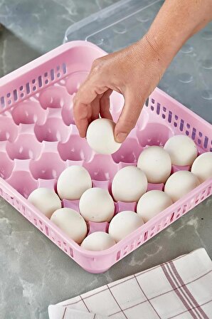 30lu Plastik Kapaklı Yumurta Saklama Kabı Düzenleyici Organizeri Pembe